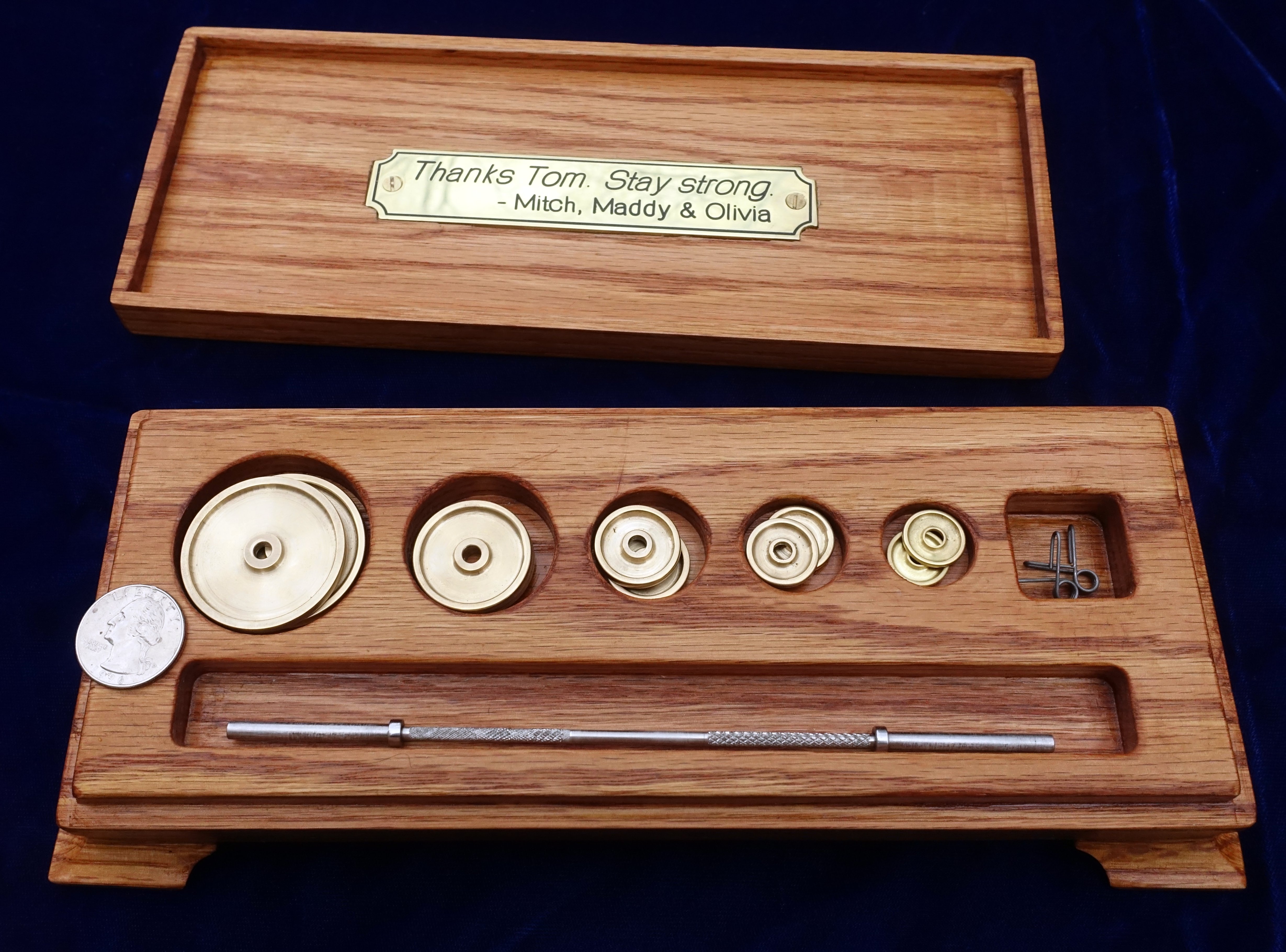 With quarter for scale